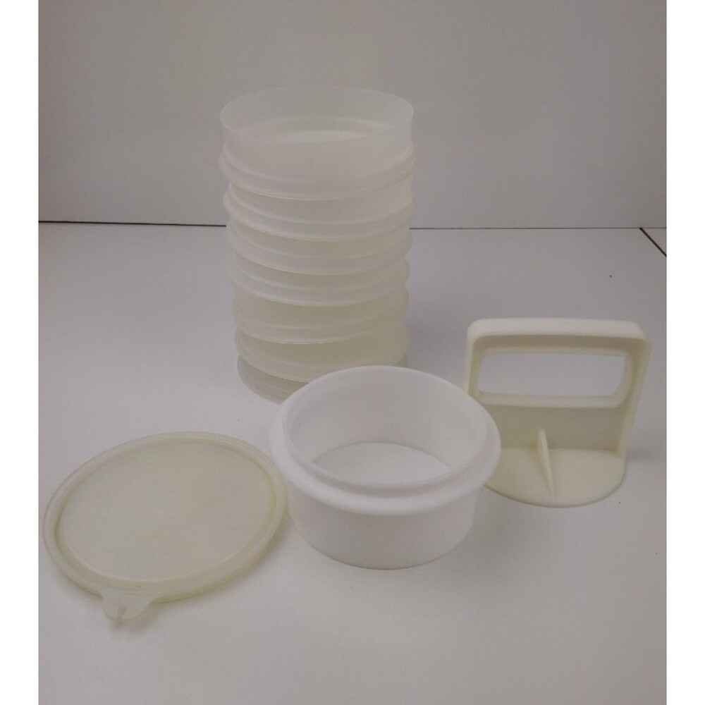 Tupperware  Hamburger Patty Meat Keepers Lid Press & Ring 882-7 10 Piece